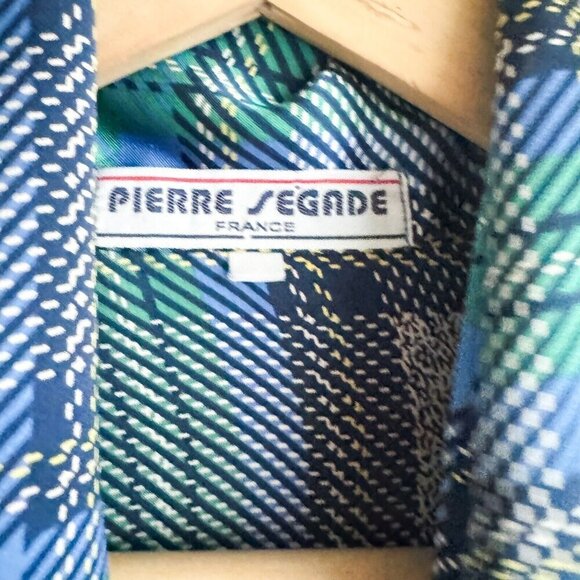 Vintage Pierre Segade France Blue Green Plaid Neck Bop Long Sleeve Blpouse M/L - Picture 5 of 9